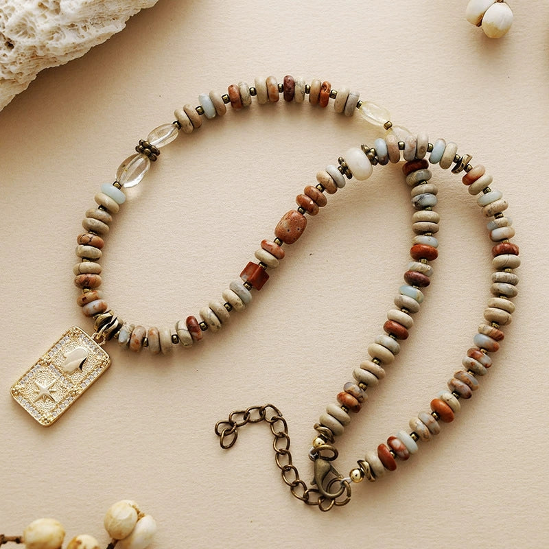 Collier Talisman "Paix & Ancrage" en Jaspe Naturel - - L'Arbre des Chakras