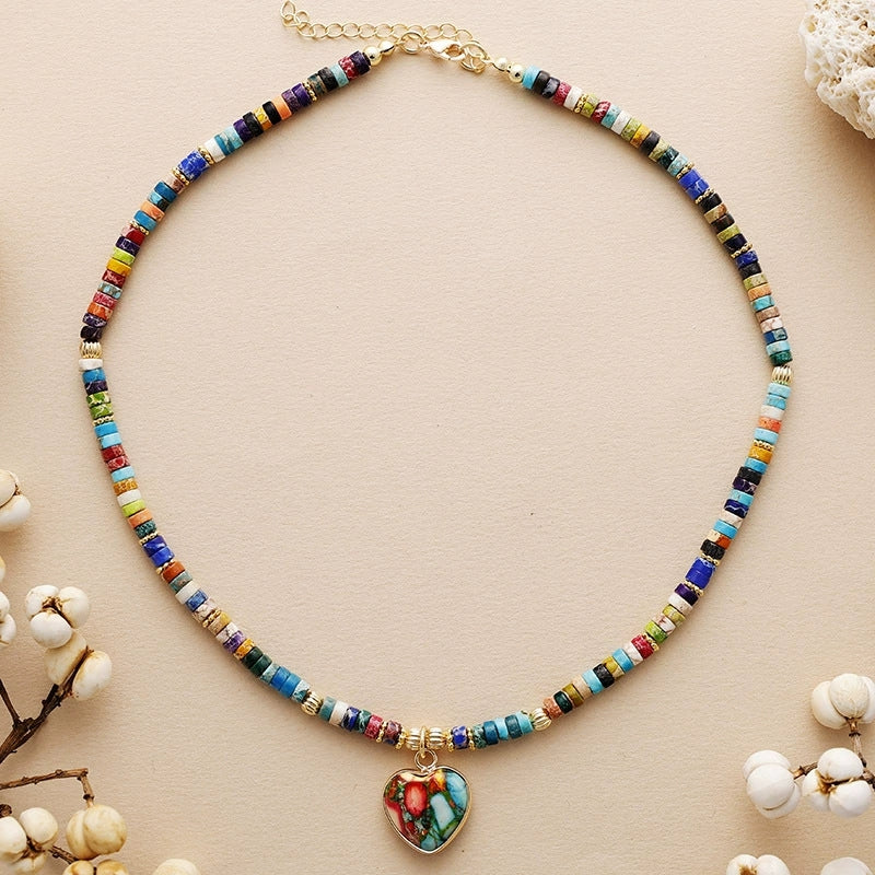 Collier "Bonne Énergie" en Jaspe Multi-couleurs - - L'Arbre des Chakras