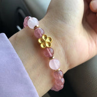 Bracelet "Fleur de Tendresse" en Quartz Rose & Quartz Fraise - - L'Arbre des Chakras