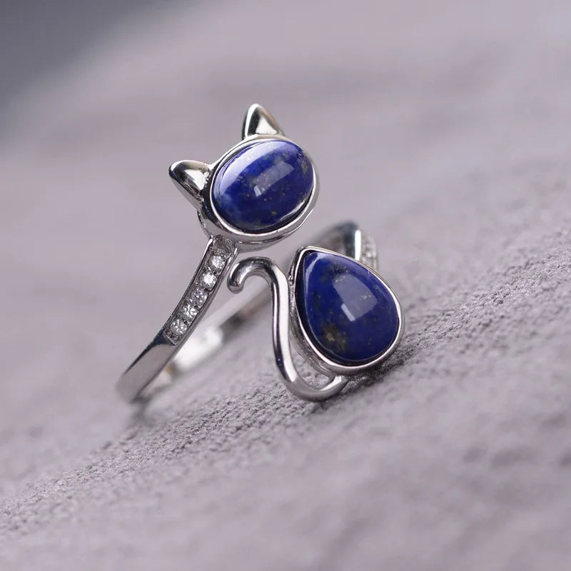 Bague Ajustable "Chat" en Lapis Lazuli -  - L'Arbre des Chakras