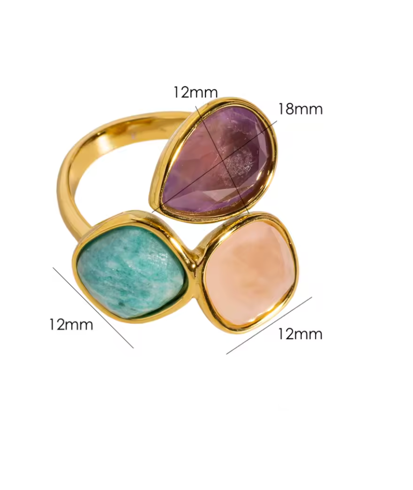 Bague "Apaisement Instantané" en Amazonite, Quartz Rose & Améthyste - - L'Arbre des Chakras
