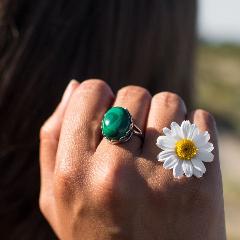 Bague Ajustable &quot;Purification &amp; Guérison&quot; en Malachite -  - L&#39;Arbre des Chakras