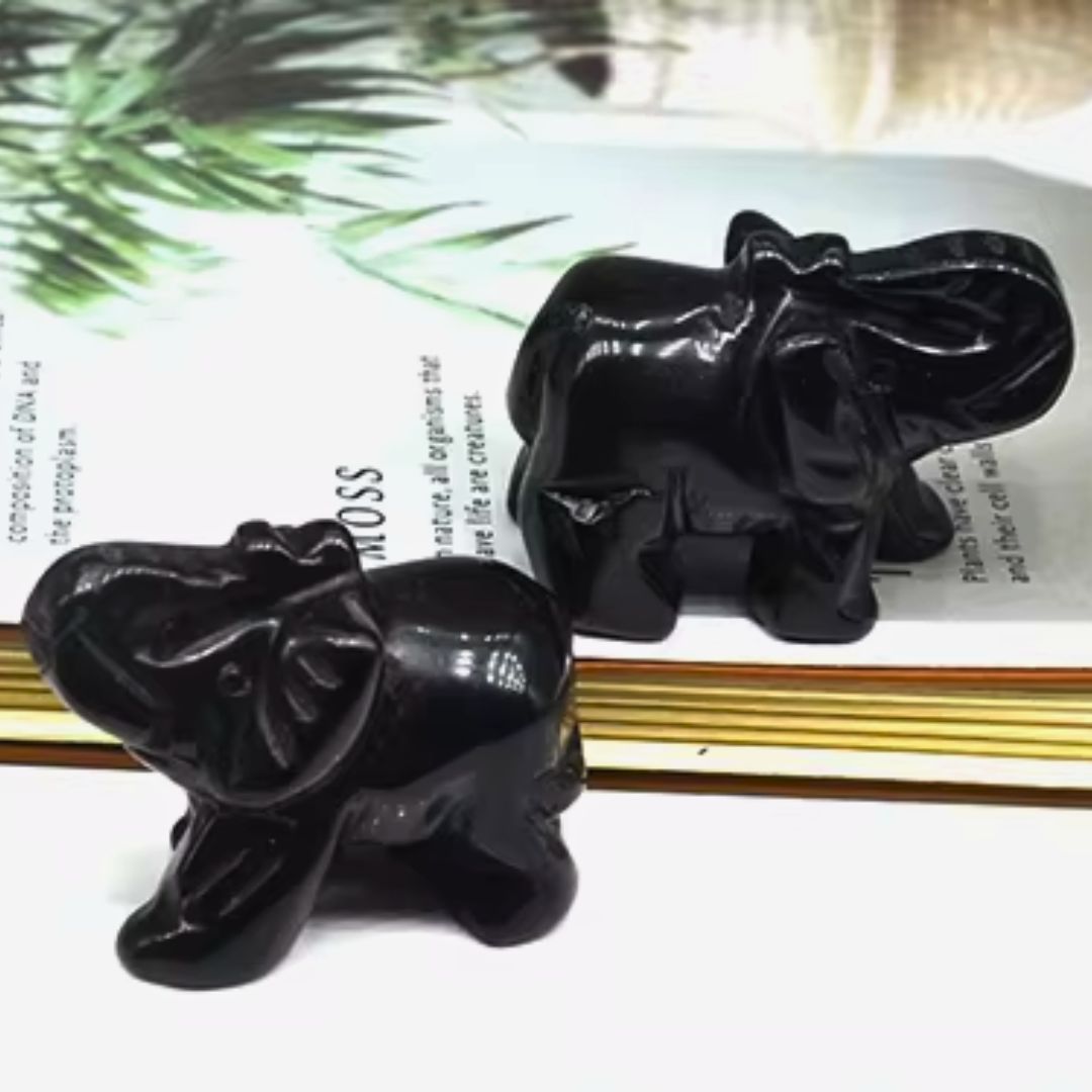 Éléphant "Gardien de Sagesse" en Obsidienne - - L'Arbre des Chakras