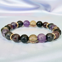 Bracelet "Harmonie & Protection" en Shungite, Quartz Fumé, Améthyste & Grenat - 17cm - L'Arbre des Chakras