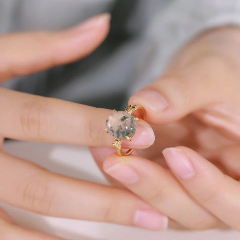 Bague "Forêt Enchantée" en Agate Mousse - - L'Arbre des Chakras