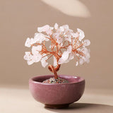 Arbre Feng Shui "Énergies Sacrées" en Pierres Naturelles - Quartz rose - L'Arbre des Chakras