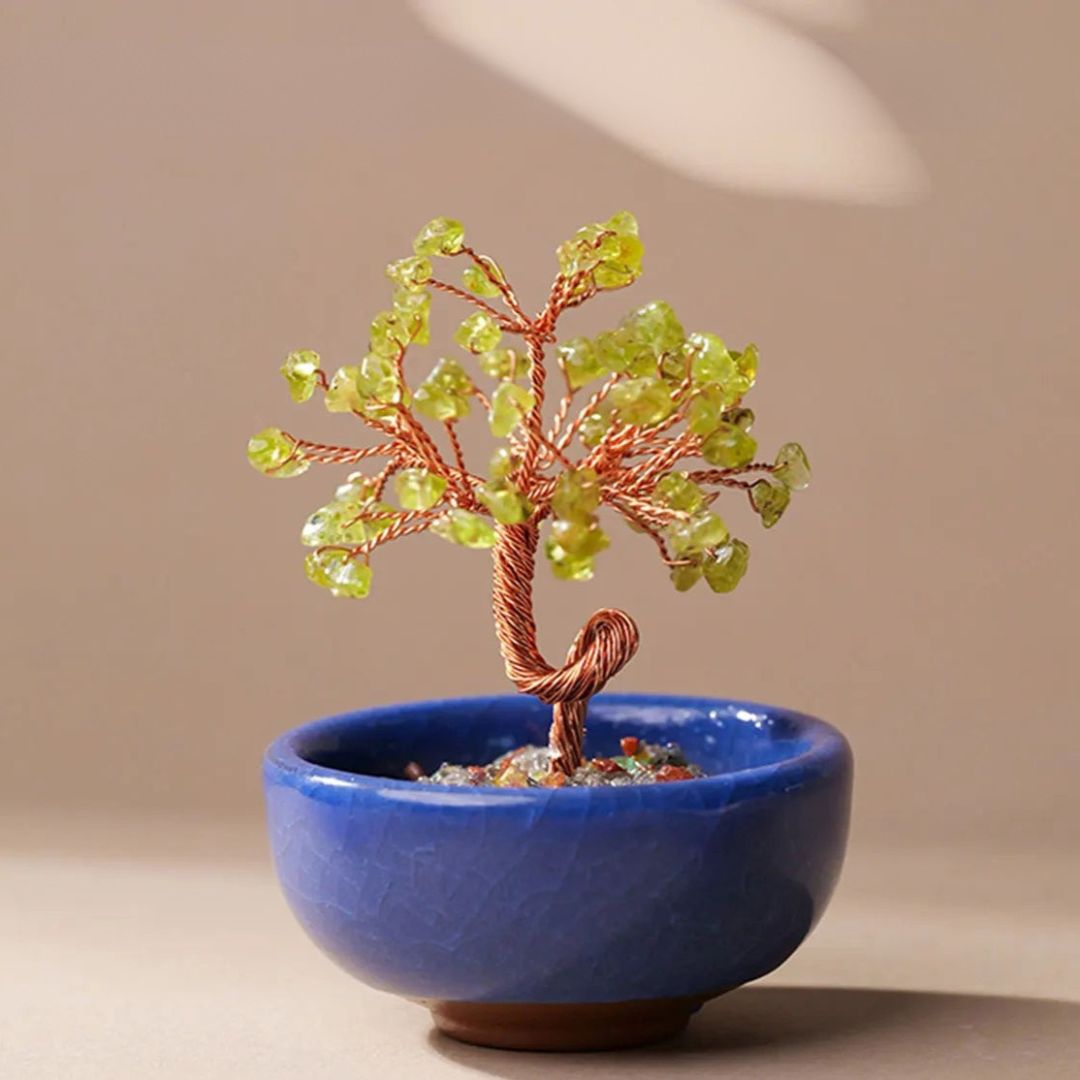 Arbre Feng Shui "Énergies Sacrées" en Pierres Naturelles - Péridot - L'Arbre des Chakras