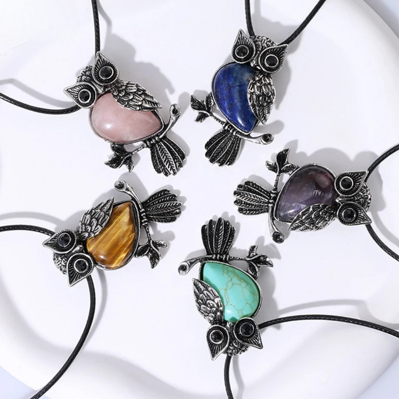 Collier "Esprit du Hibou" – Guide Intuitif en Pierres de Pouvoir - - L'Arbre des Chakras