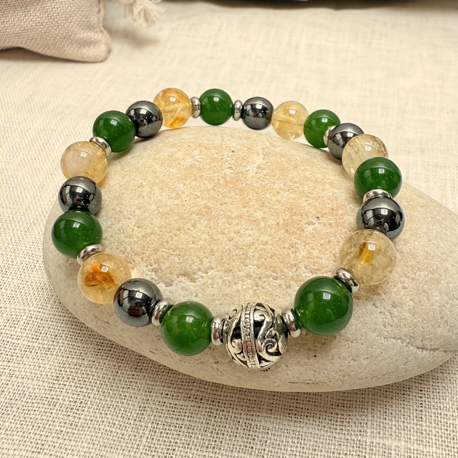Bracelet Premium "Chance Suprême" en Jade, Citrine & Hématite