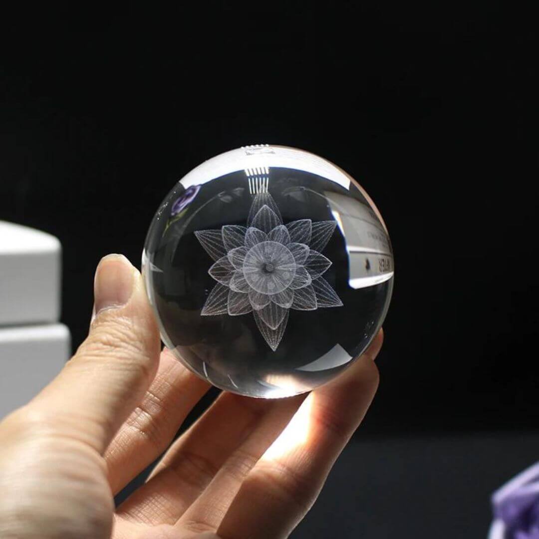 Boule de Cristal Fleur de Lotus avec Support