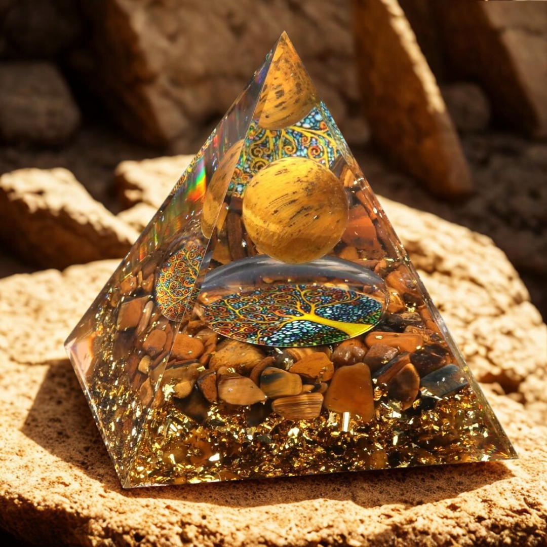 Orgonite  "Force & Lumière" en Oeil de Tigre