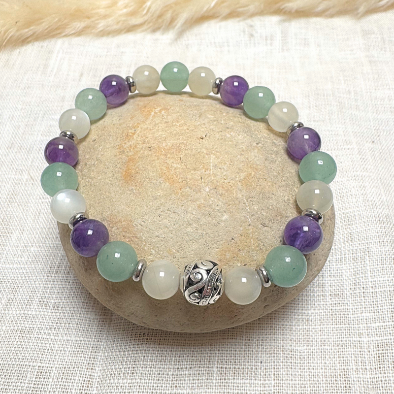 Bracelet "Moment de Calme" en Aventurine, Améthyste & Pierre de Lune - - L'Arbre des Chakras