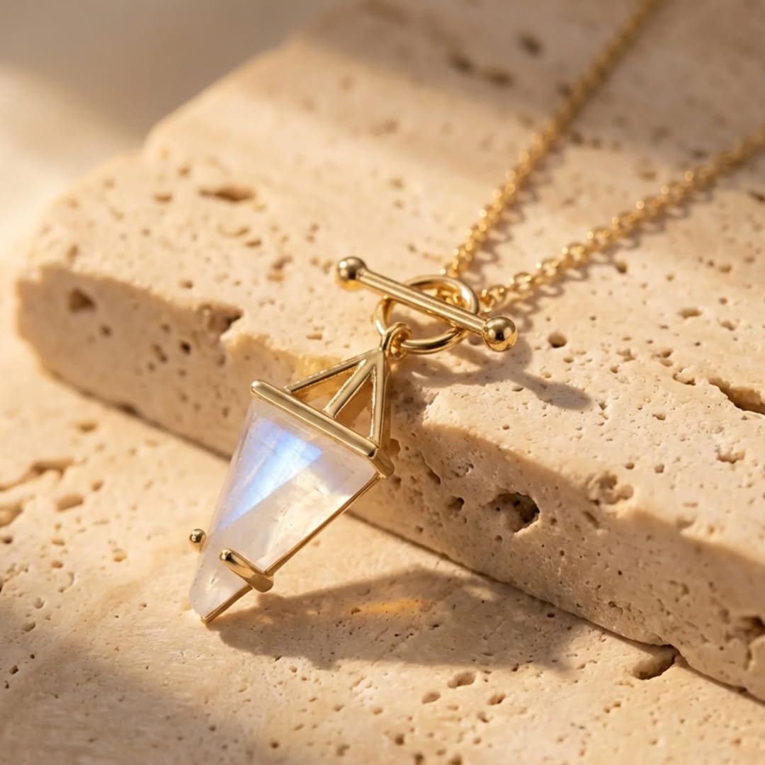 Pendentif "Pointe d’Équilibre" en Pierre de Lune - or - L'Arbre des Chakras