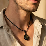 Pendentif Goutte “Force Intérieure” en Obsidienne Dorée