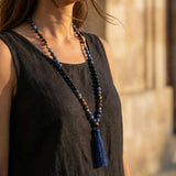 Collier Mala "Bouclier Intérieur" en Sodalite, Œil de Tigre & Onyx Noir - - L'Arbre des Chakras