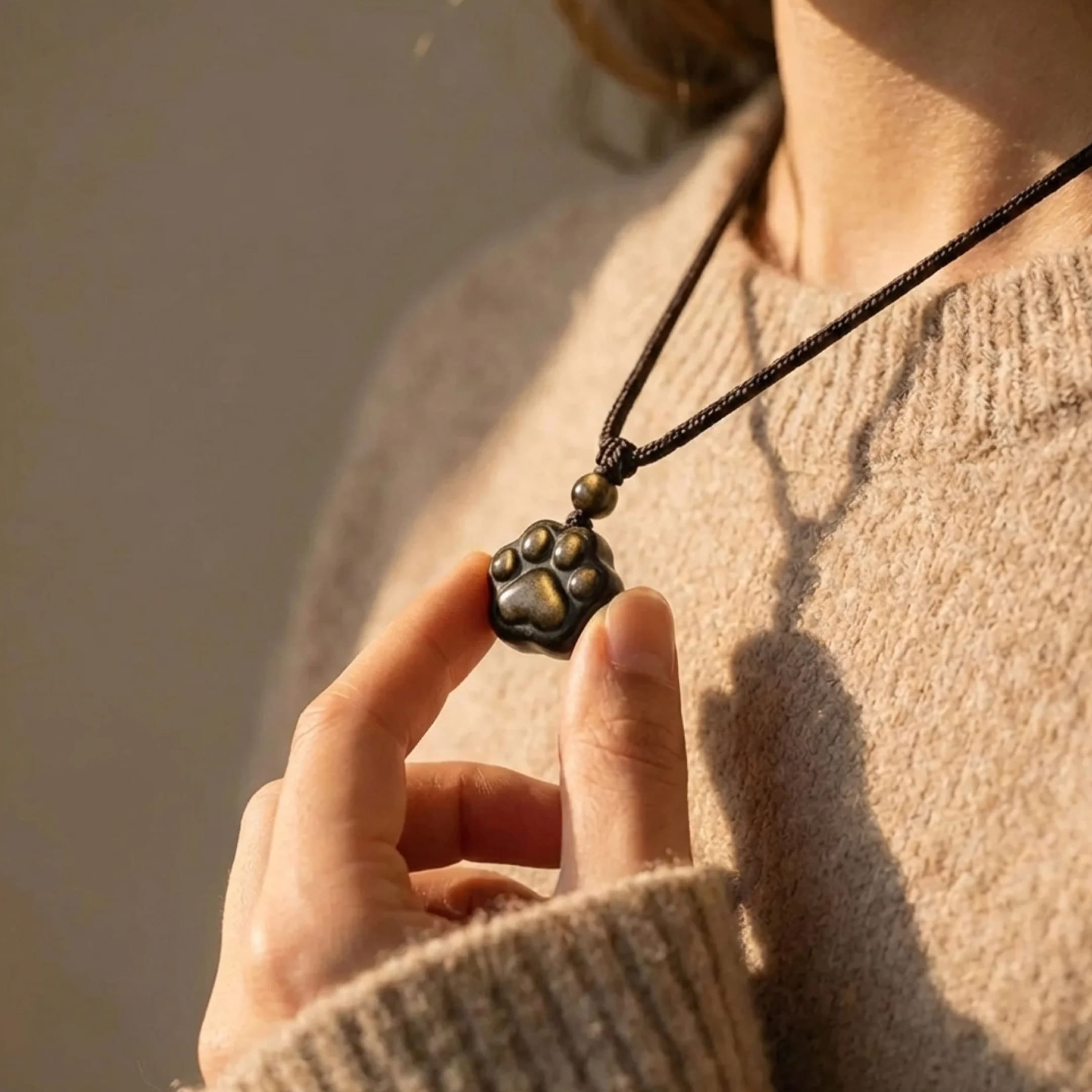 Pendentif Patte "Lien Éternel" en Obsidienne Dorée - - L'Arbre des Chakras