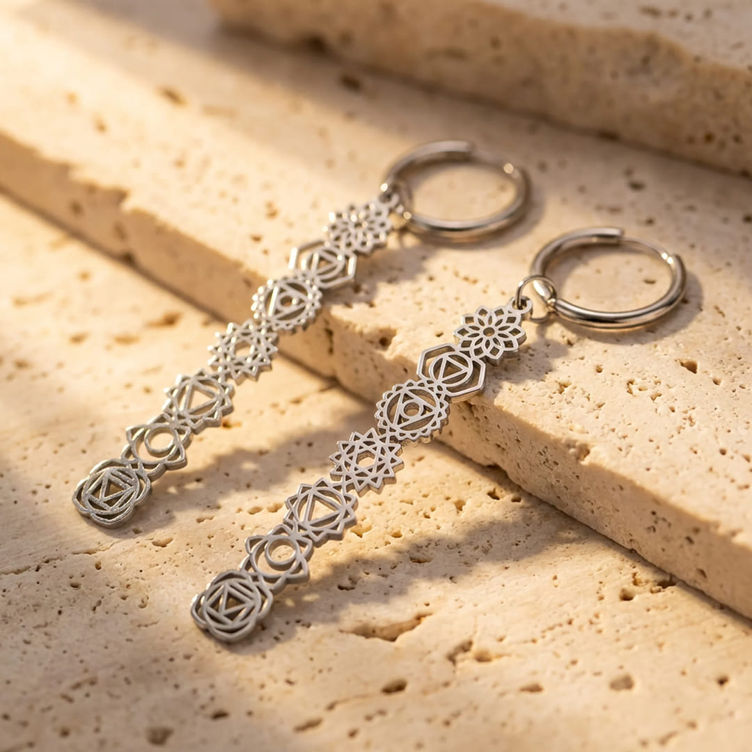 Boucles d'Oreilles Symboles des 7 Chakras - Argent - L'Arbre des Chakras