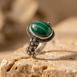 Bague "Fleur de Protection" en Malachite - - L'Arbre des Chakras