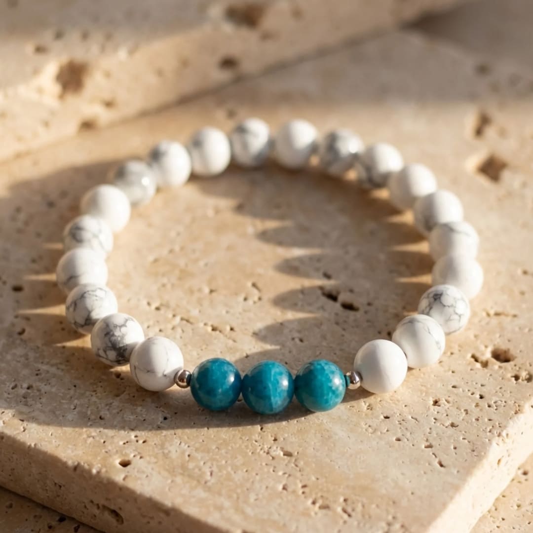 Bracelet "Amincissement" en Apatite & Howlite - 17cm - L'Arbre des Chakras