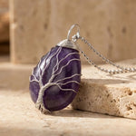 Pendentif Arbre de Guérison en Pierre Naturelle - Améthyste - L'Arbre des Chakras