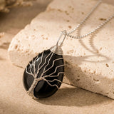 Pendentif Arbre de Guérison en Pierre Naturelle - Onyx Noir - L'Arbre des Chakras