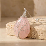Pendentif Arbre de Guérison en Pierre Naturelle - Quartz Rose - L'Arbre des Chakras