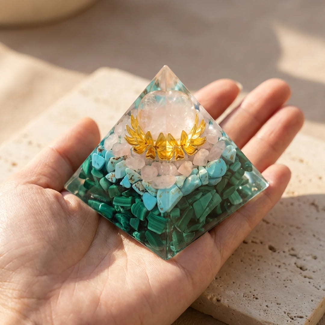 Orgonite "Lotus d’Harmonie" en Quartz Rose, Turquoise & Malachite - - L'Arbre des Chakras