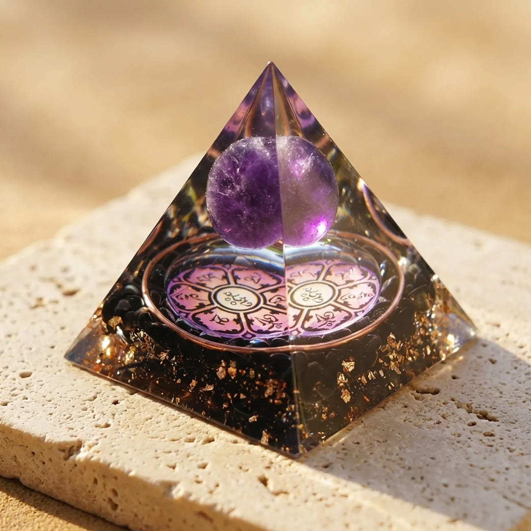 Orgonite "Roue d’Harmonie" en Améthyste & Obsidienne Noire - - L'Arbre des Chakras