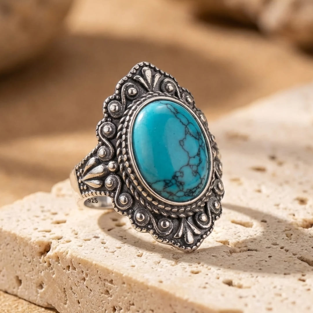 Bague "Protection & Sérénité" en Turquoise - 6 - L'Arbre des Chakras