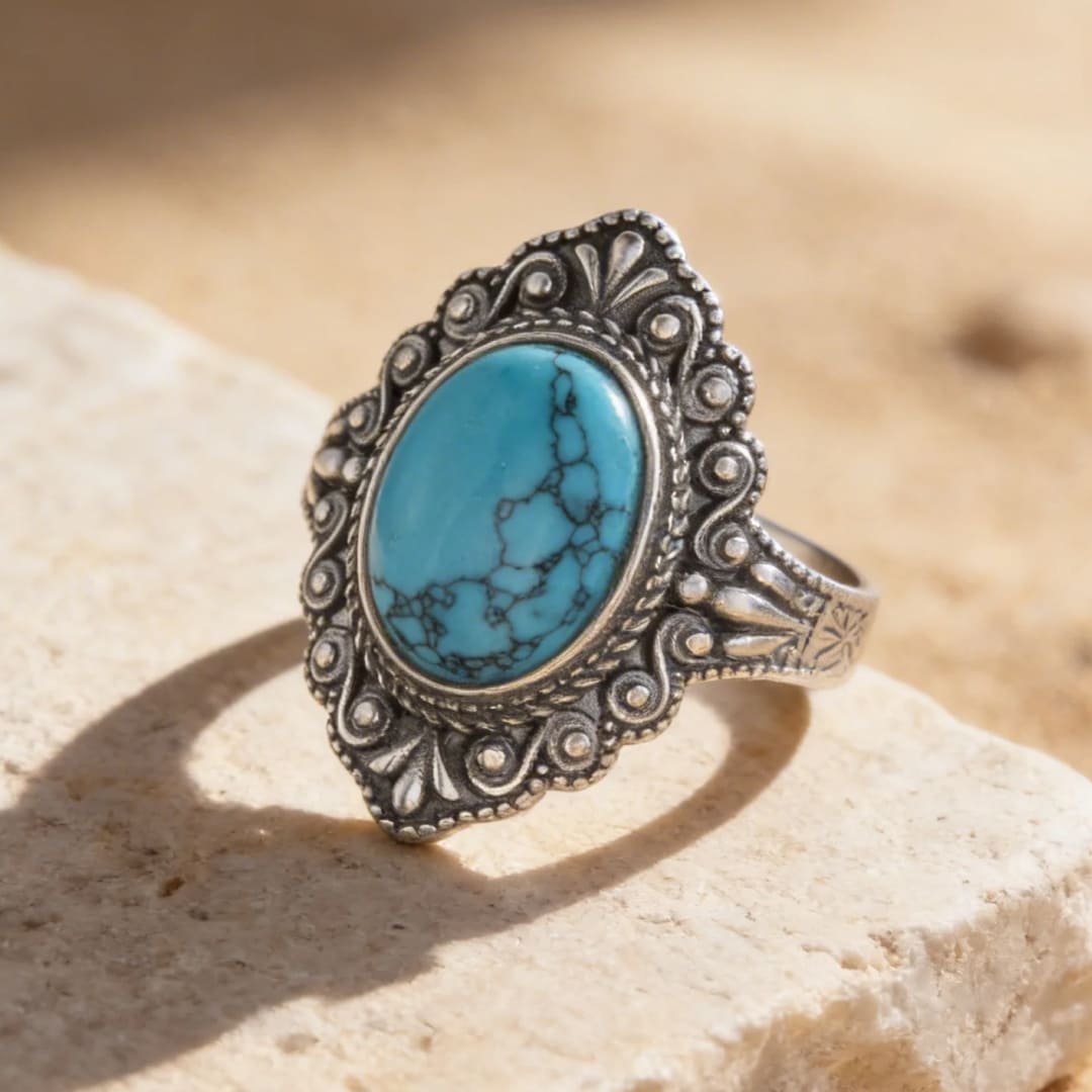 Bague "Protection & Sérénité" en Turquoise - - L'Arbre des Chakras