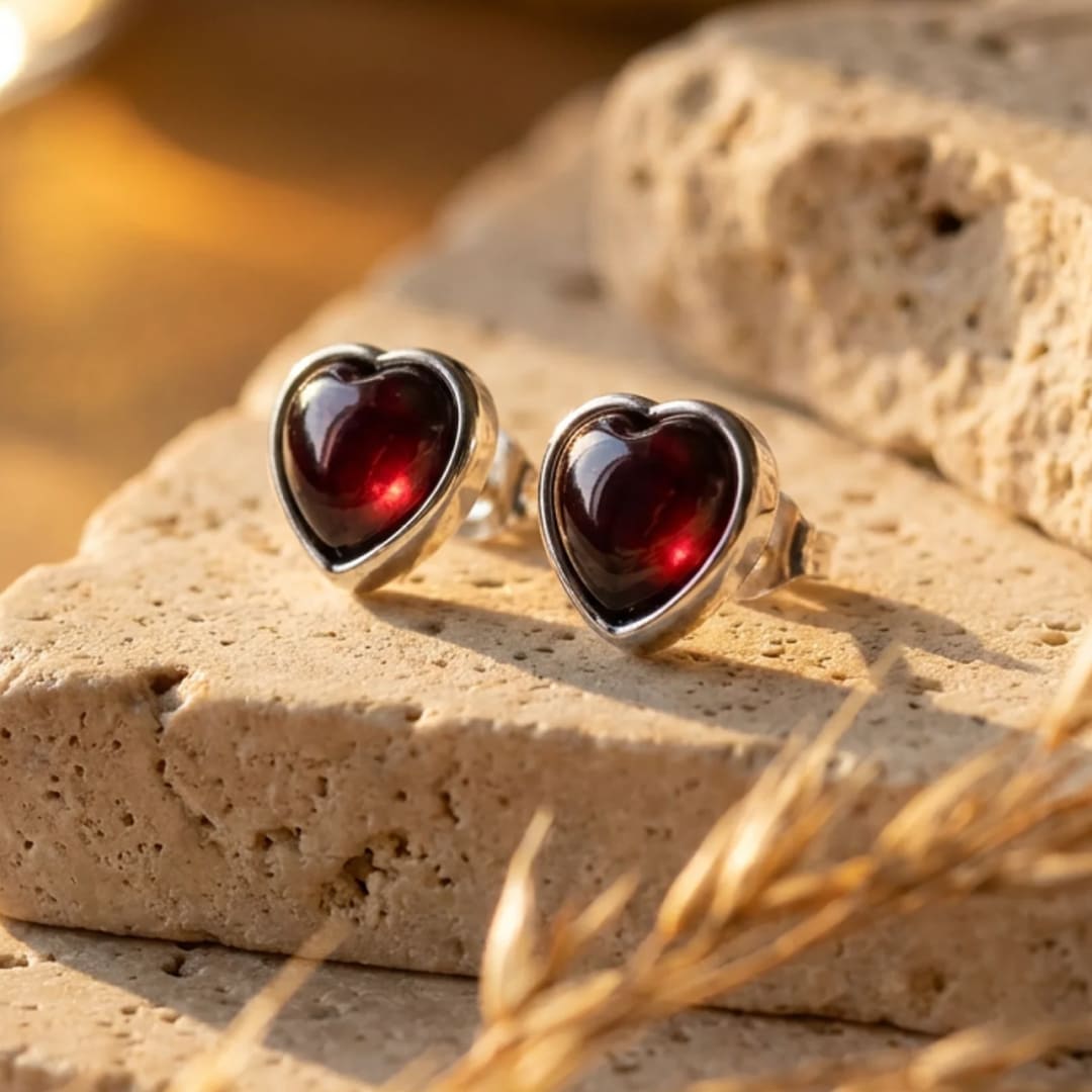 Boucles d'Oreilles "Coeur Passion" en Grenat & Argent - - L'Arbre des Chakras