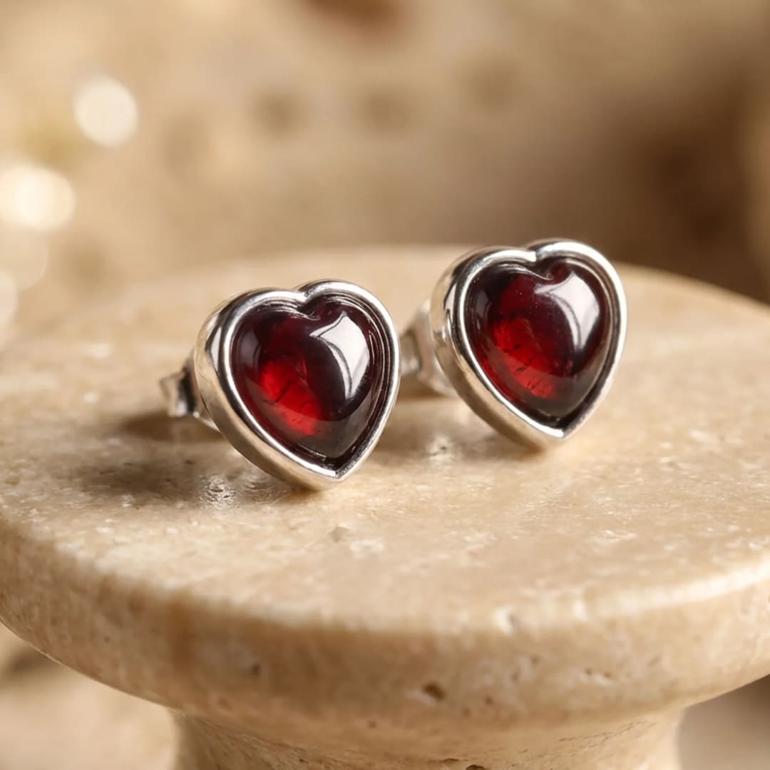 Boucles d'Oreilles "Coeur Passion" en Grenat & Argent - - L'Arbre des Chakras