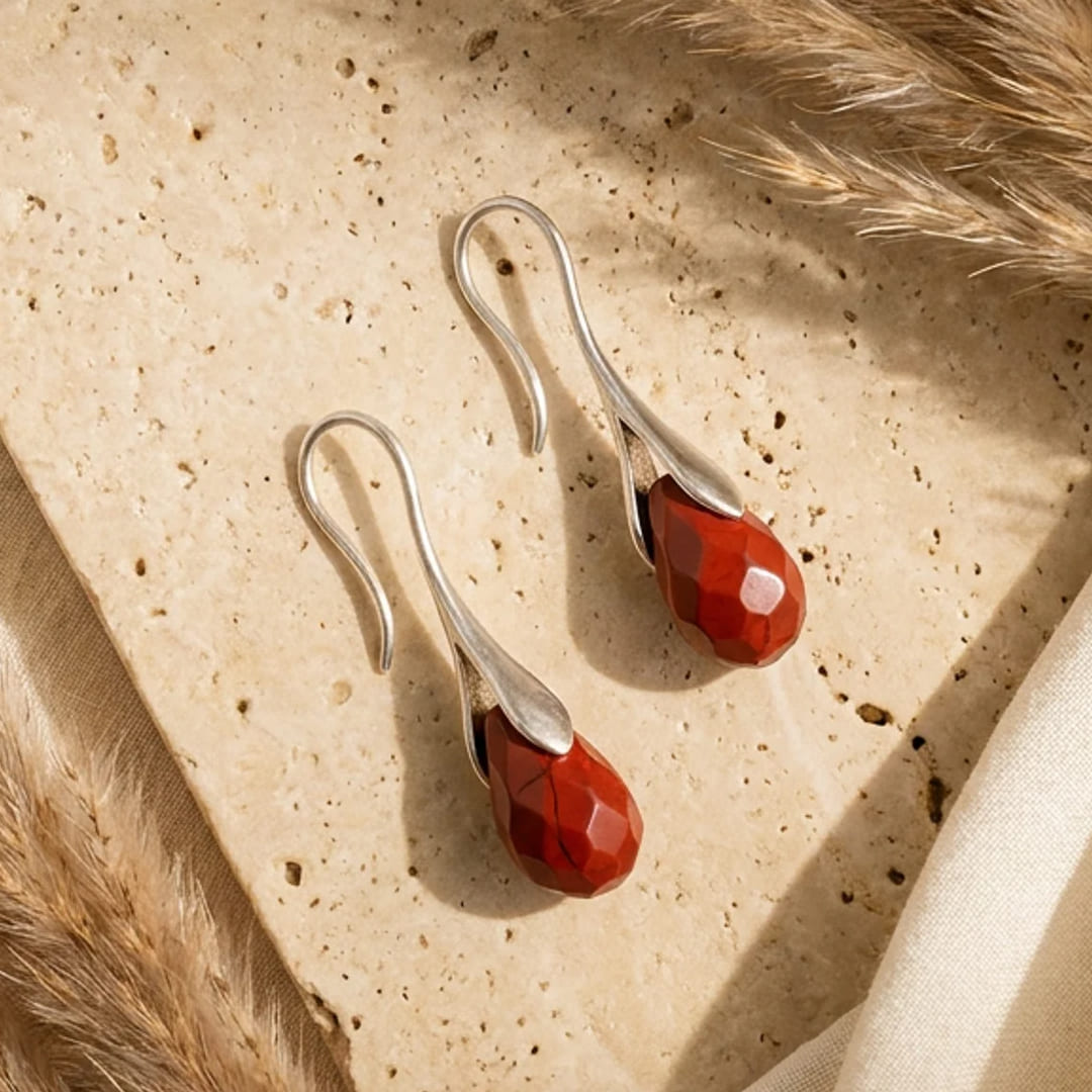 Boucles d’Oreilles Pendantes en Jaspe Rouge - - L'Arbre des Chakras