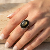 Bague Ajustable "Aura" en Obsidienne Dorée - - L'Arbre des Chakras