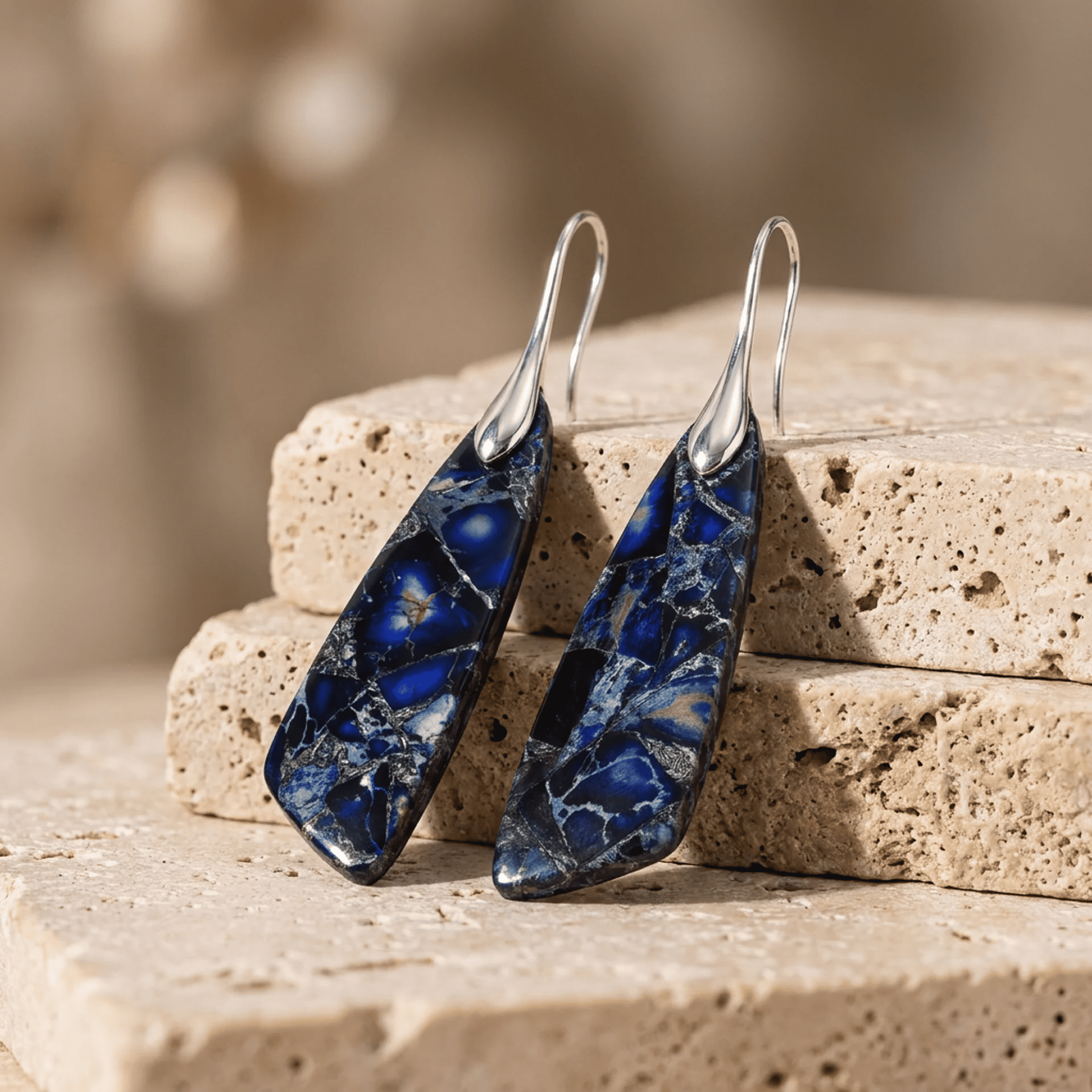 Boucles d'Oreilles Pendantes en Jaspe Bleu - Argent - L'Arbre des Chakras