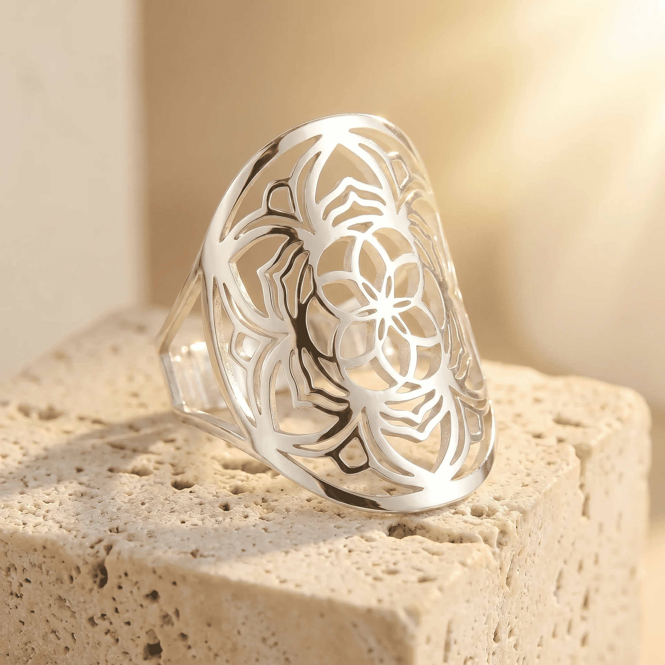 Bague Ajustable "Fleur de Mandala" - Argentée - L'Arbre des Chakras