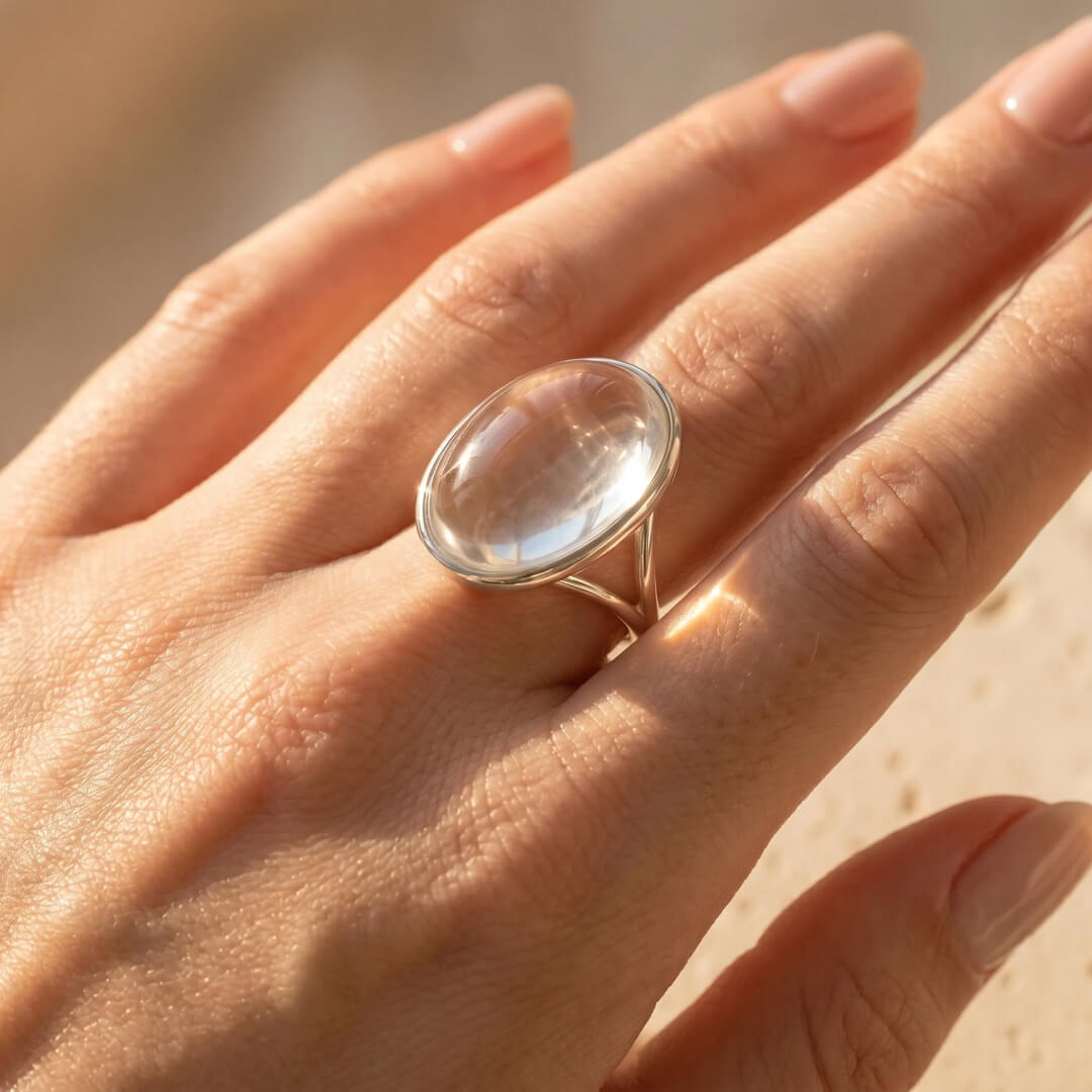 Bague "Lumière Pure" en Cristal de Roche - - L'Arbre des Chakras