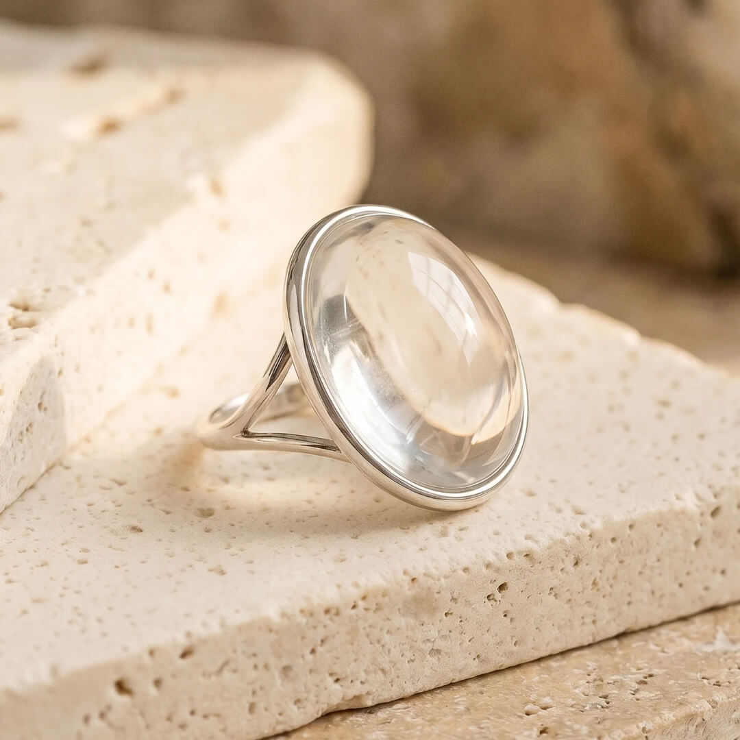 Bague "Lumière Pure" en Cristal de Roche - - L'Arbre des Chakras