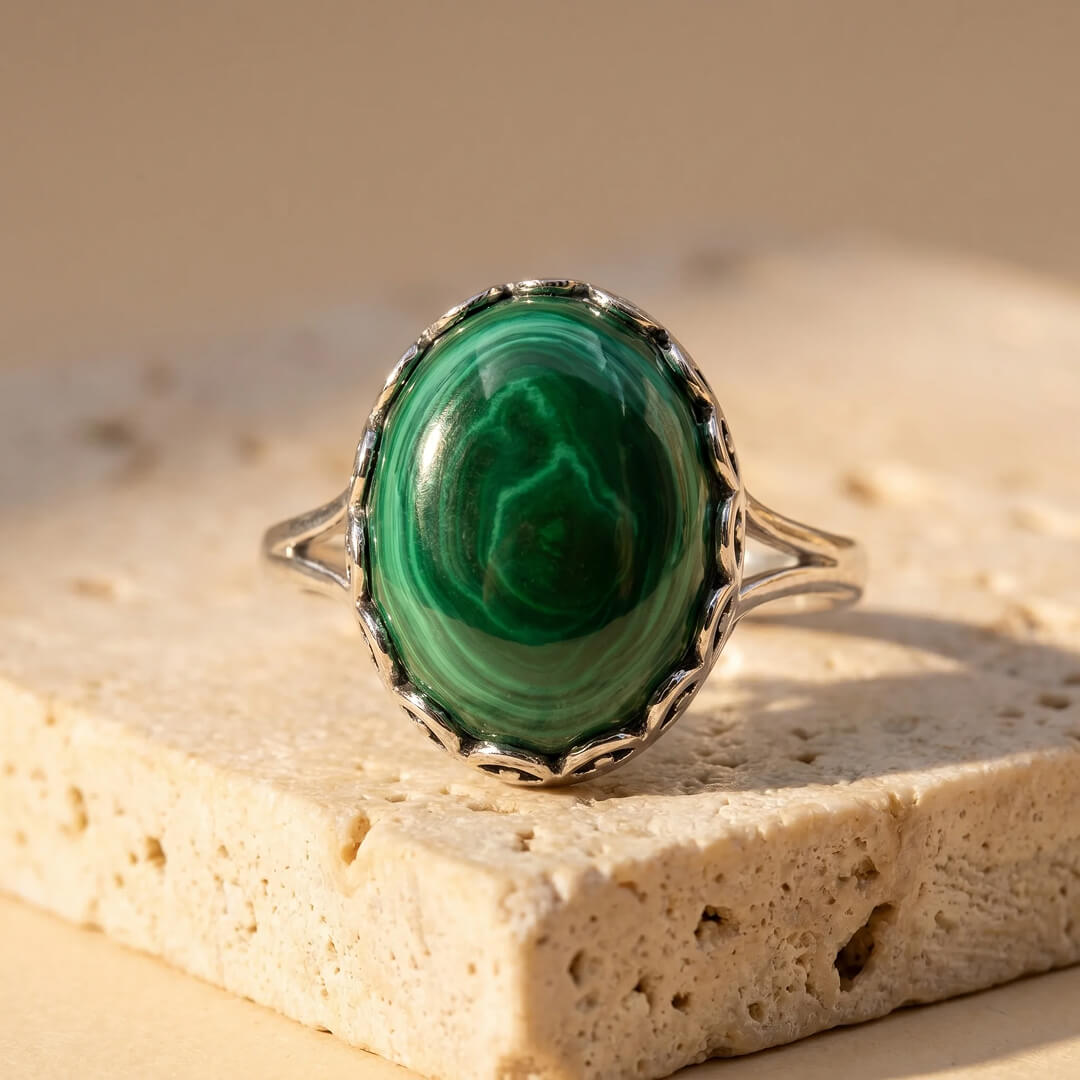 Bague Ajustable "Purification & Guérison" en Malachite - - L'Arbre des Chakras