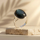 Bague Ajustable "Éveil de L'Âme" en Obsidienne Œil Céleste - - L'Arbre des Chakras