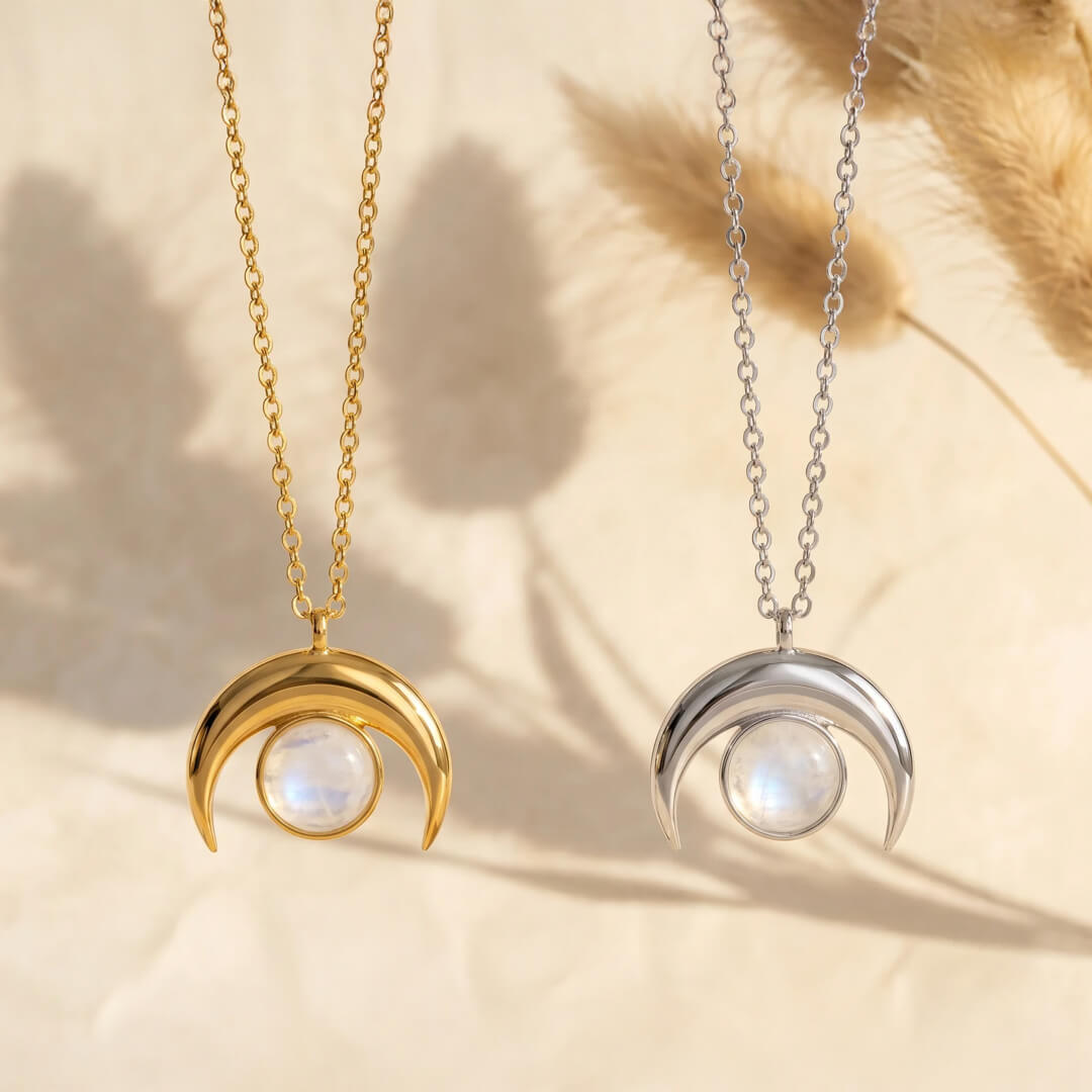 Collier "Croissant de Lune" en Pierre de Lune - - L'Arbre des Chakras