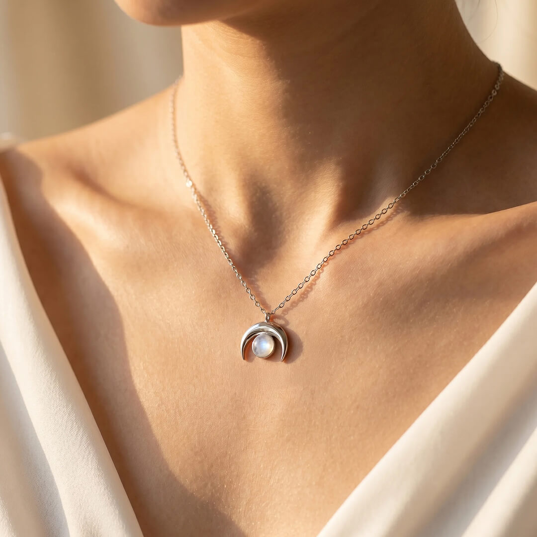 Collier "Croissant de Lune" en Pierre de Lune - - L'Arbre des Chakras