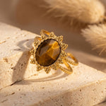 Bague “Fleur” en Œil de Tigre - - L'Arbre des Chakras