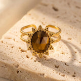 Bague “Fleur” en Œil de Tigre - - L'Arbre des Chakras
