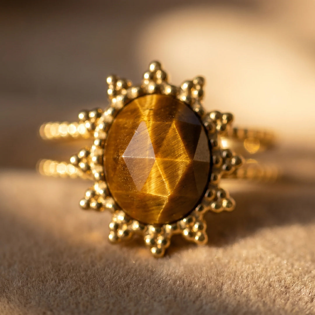 Bague "Fleur" en Œil de Tigre - - L'Arbre des Chakras