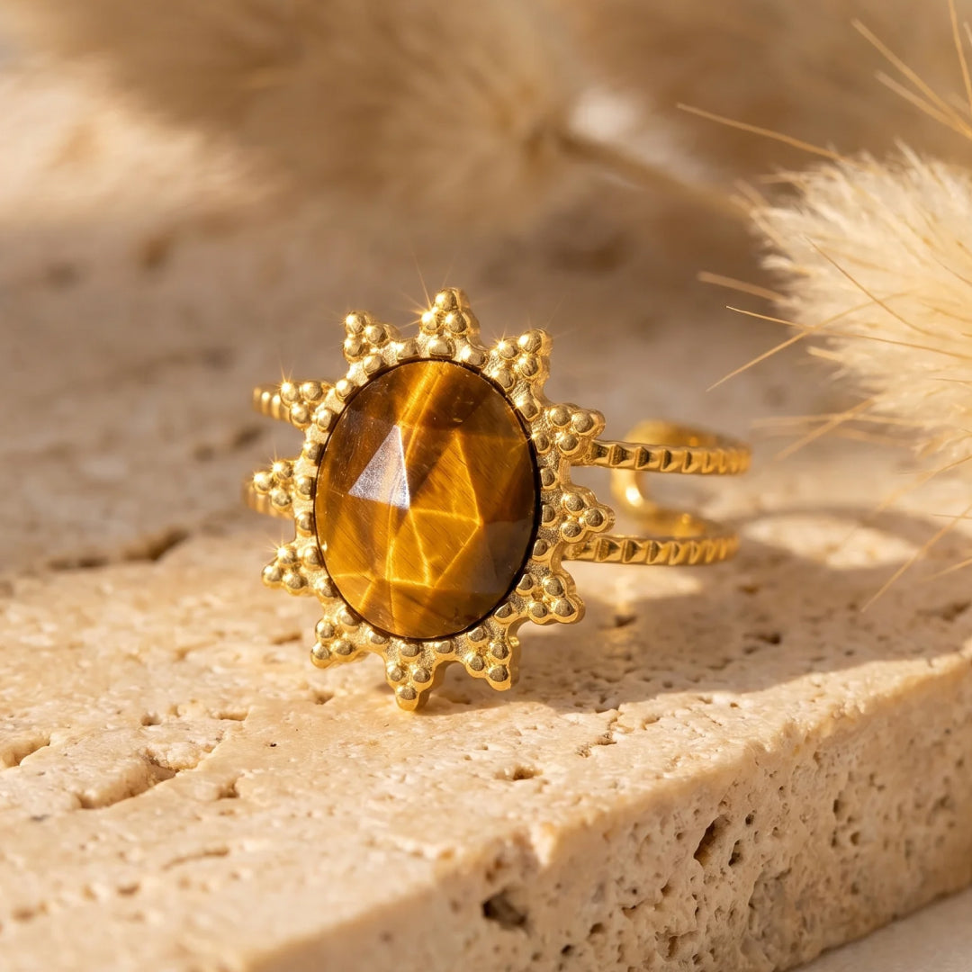 Bague "Fleur" en Œil de Tigre - - L'Arbre des Chakras