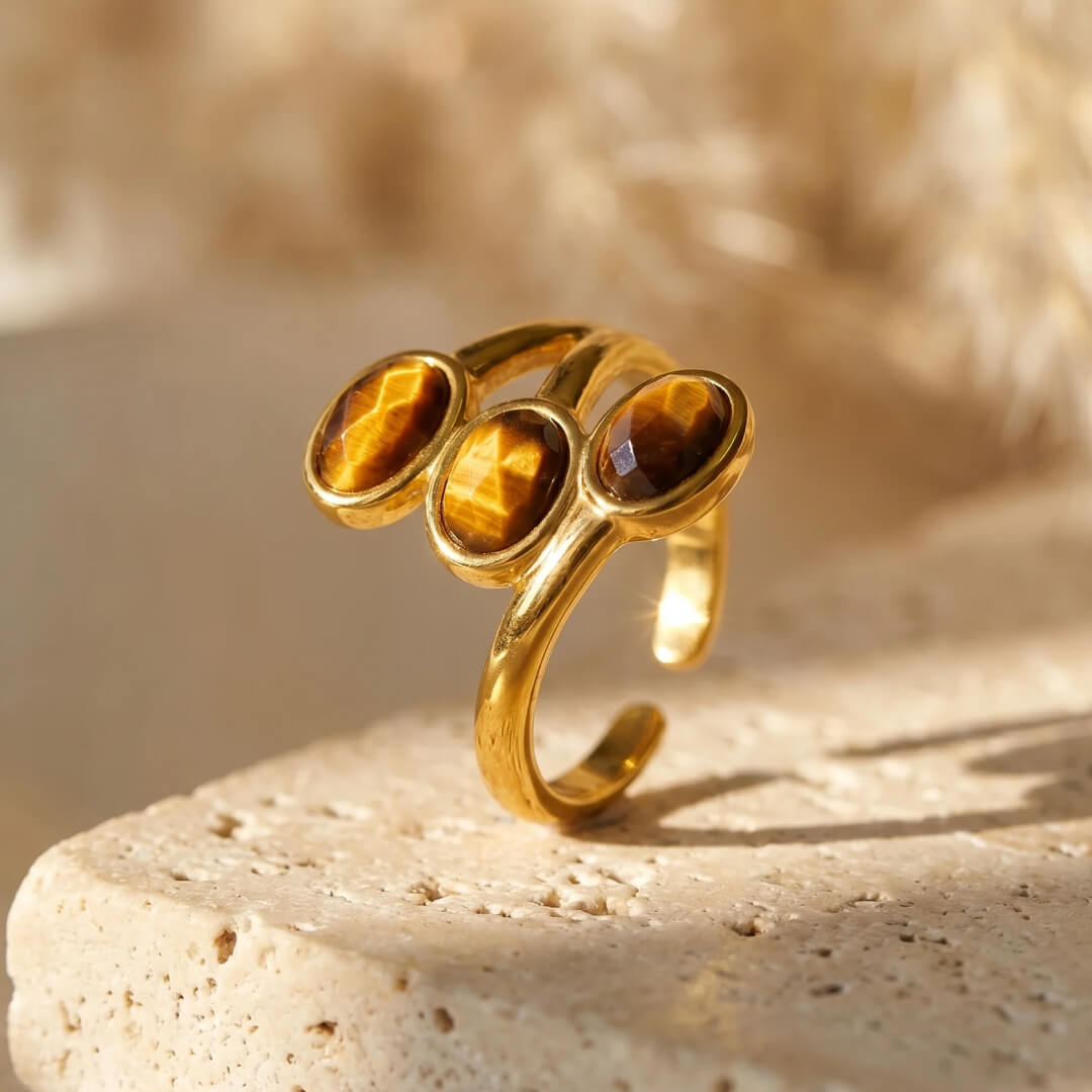 Bague “Triple Lumière” en Œil de Tigre - - L'Arbre des Chakras