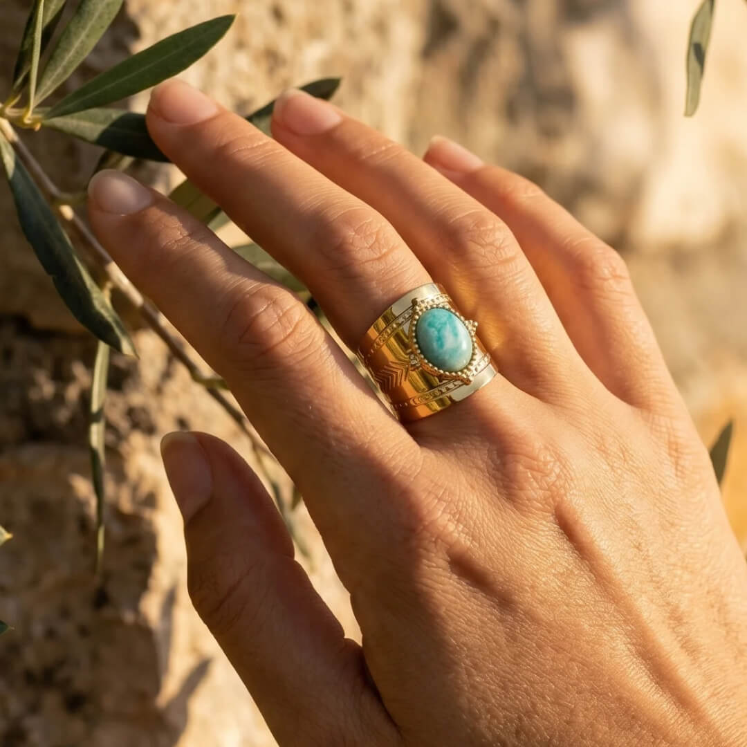 Bague oeil en Amazonite - - L'Arbre des Chakras