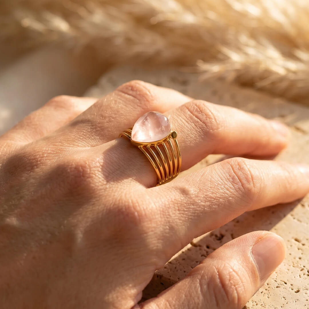 Bague Aura d’Amour en Quartz Rose - - L'Arbre des Chakras
