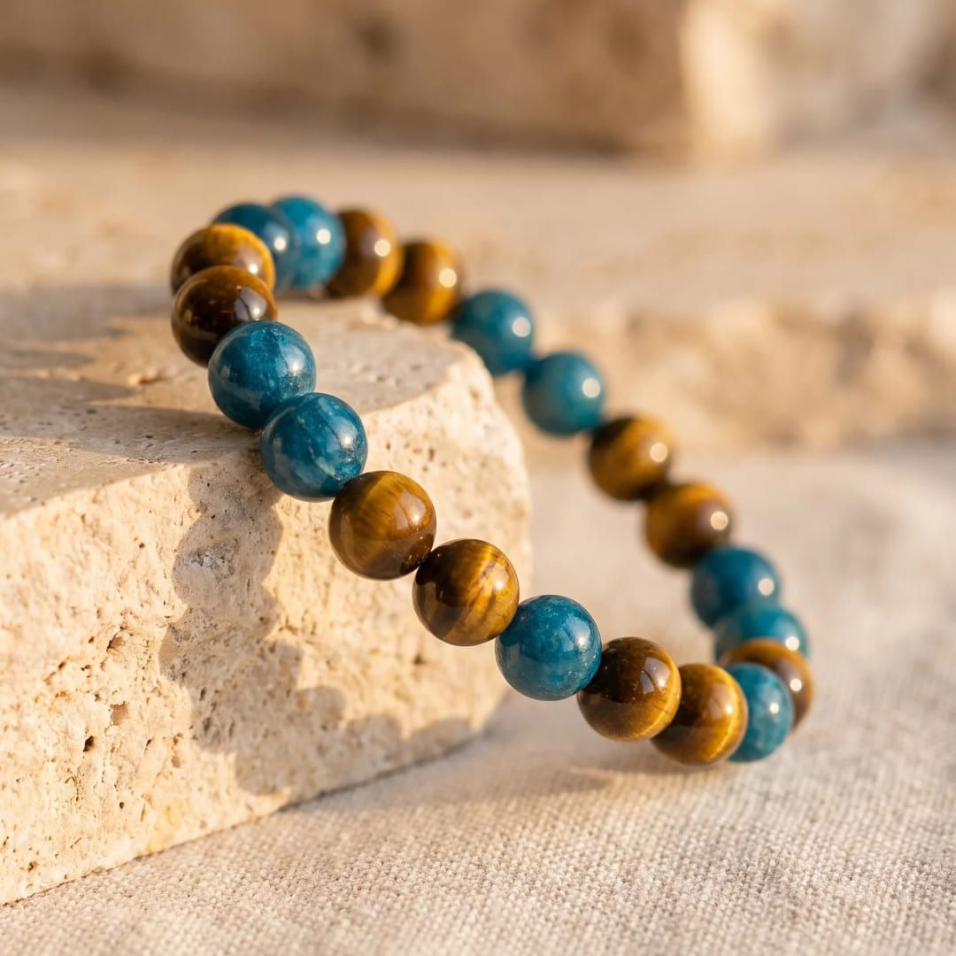 Bracelet "Nouvel Élan" en Apatite & Oeil de Tigre - - L'Arbre des Chakras